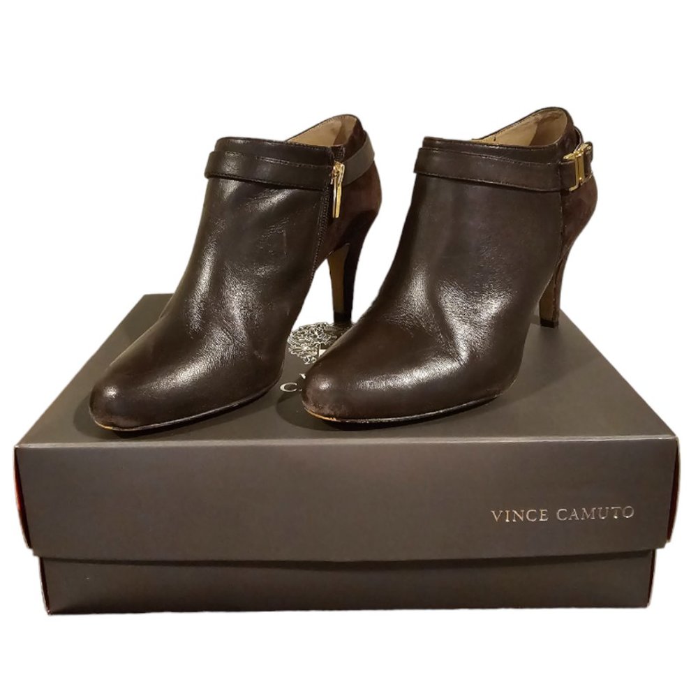 Vince Camuto Vanna Leather & Suede  Ankle Boots Color: Coffee Bean